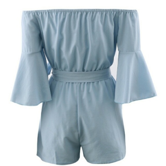 Flare 1/2 sleeve off shoulder belted mini romper - Picture 8 of 8